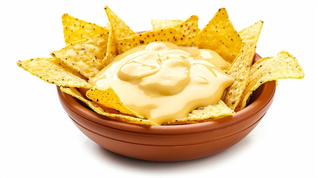 Commercial photo of corn chips with delicious cheese sauce