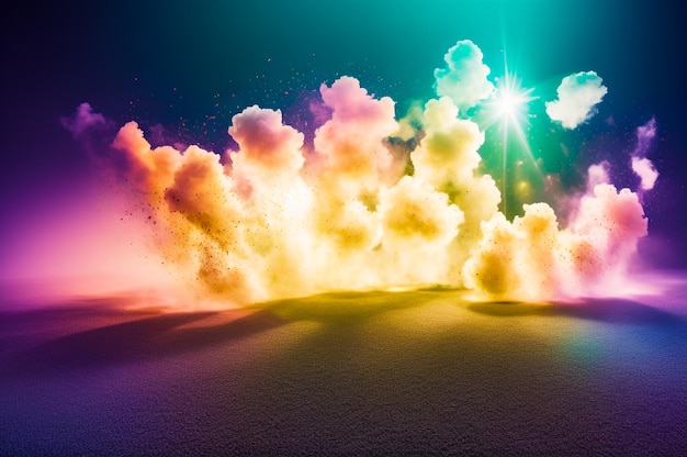 Commercial photography powerful explosion of mixed color dust