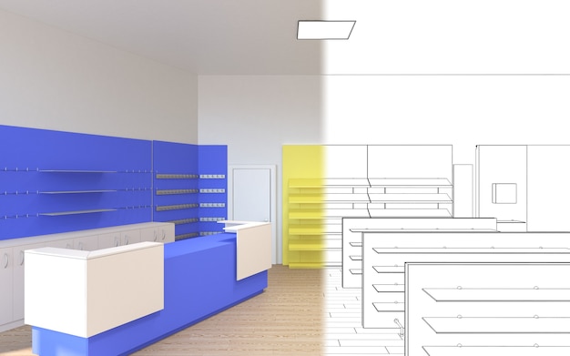 commercial premises shop interior visualization 3D illustration cg render