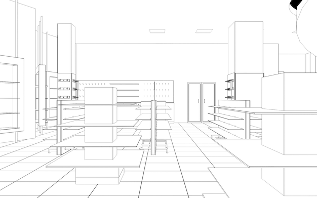 commercial premises shop interior visualization 3D illustration