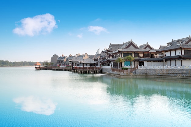 The commercial street by the sea, Haihua Island, Hainan, China.