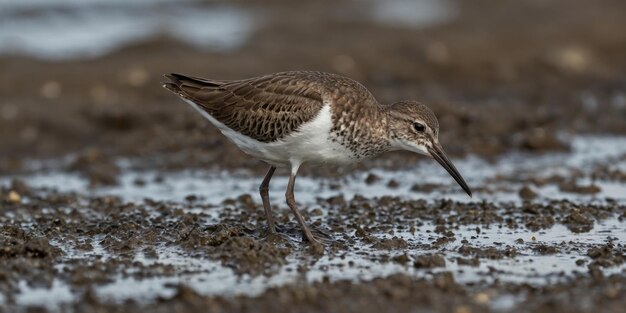 Photo common sandpiper foraging on a muddy shoreline