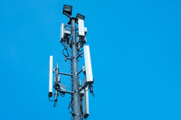 Communication antenna tower with blue sky,Telecoms technology