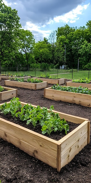 Photo community garden featuring raised beds