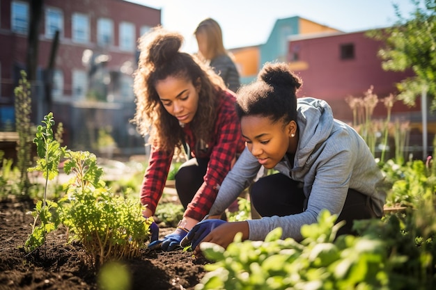 Community Garden Planting with Teen Girls Generative AI