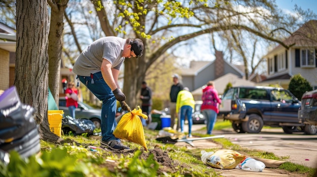 Photo a community gathering for an earth day cleanup event in a local neighborhood