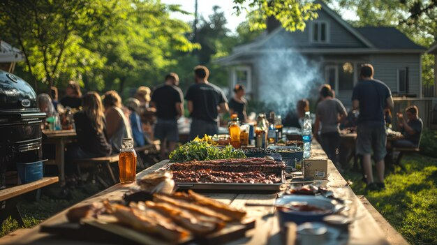 Photo community gathers for a neighborhood bbq where the smoker is the centerpiece bringing everyone together over shared flavors