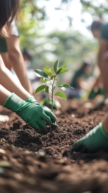 Photo community members planting trees in a local park during spring