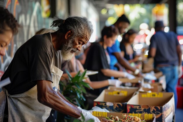 Community volunteer serving food