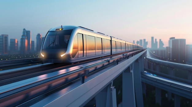 A commuter train traveling along an elevated viaduct elevated railway engineering