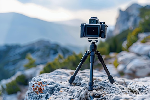 Photo compact action camera on a flexible tripod outdoor travel equipment