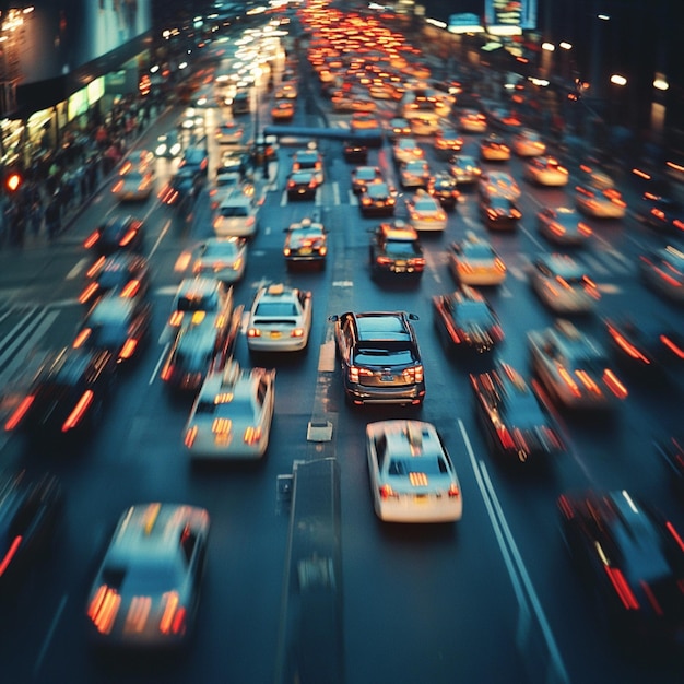 Photo a compact car navigating through busy city traffic