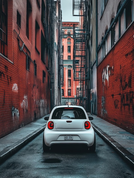 Photo compact city car parked in alley