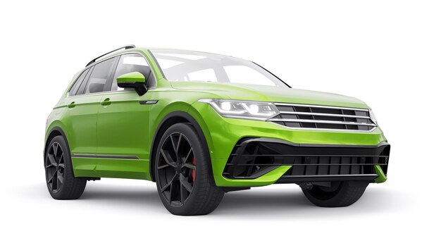 Compact green sports city SUV for exciting driving for work and family on a white isolated background 3d rendering