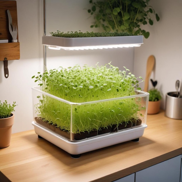 Photo compact hydroponic system efficiently growing rows of plants in a modern soilfree setup