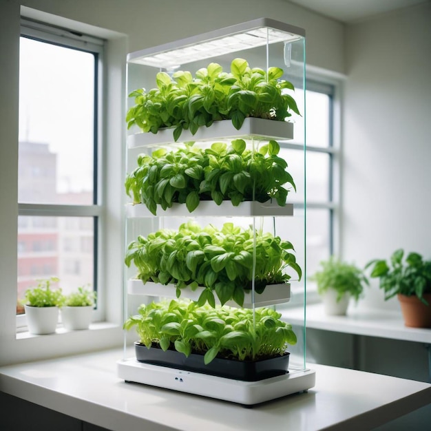 Compact Hydroponic System Efficiently Growing Rows of Plants in a Modern SoilFree Setup