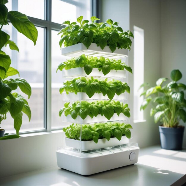 Compact Hydroponic System Efficiently Growing Rows of Plants in a Modern SoilFree Setup