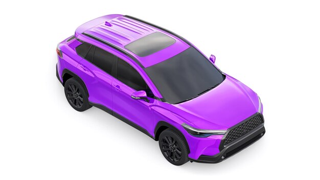 Compact purple SUV with a hybrid engine and fourwheel drive for the city and suburban areas on a white isolated background 3d illustration