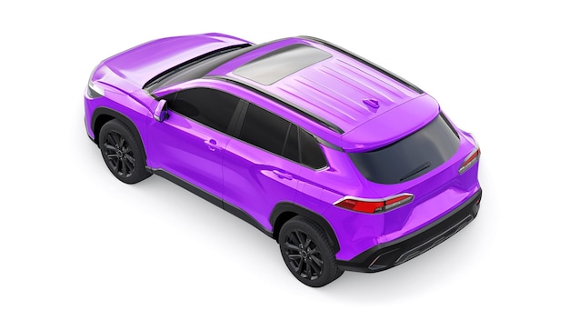 Compact purple SUV with a hybrid engine and fourwheel drive for the city and suburban areas on a white isolated background 3d illustration