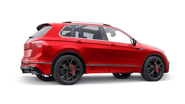 Compact red sports city SUV for exciting driving for work and family on a white isolated background 3d rendering