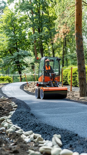 Photo compact road roller in action on construction site