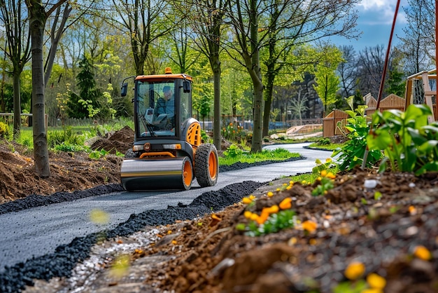 Compact Road Roller in Action on Construction Site