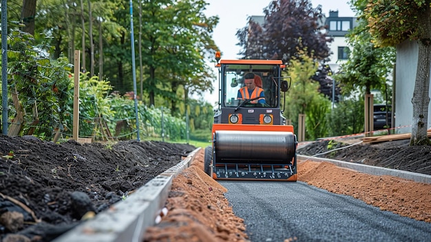 Photo compact road roller in action on construction site