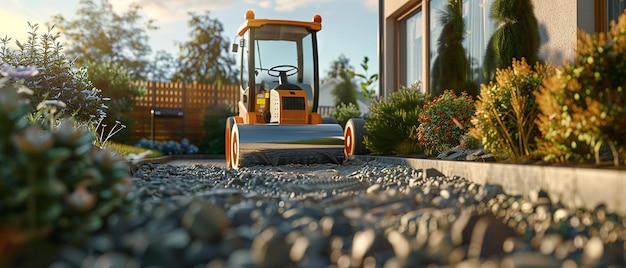 Photo compact road roller in action on construction site