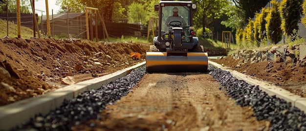 Compact Road Roller in Action on Construction Site