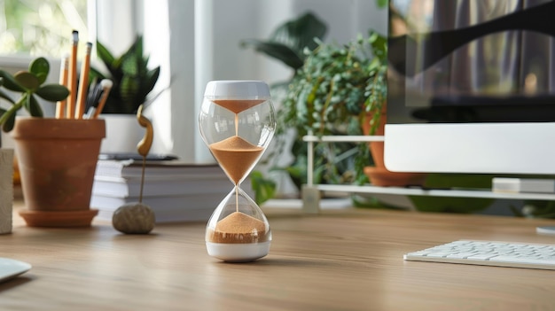 Photo a compact sand clock perfect for desk use with a simple design that provides a visual break during work hours