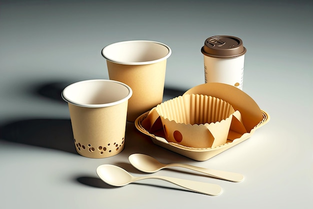 Compact set of cups and plates for convenient food consumption on trip disposable paper tableware