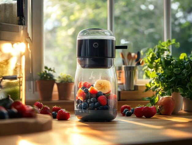 Photo compact smoothie blender with travelfriendly design and powerful motor