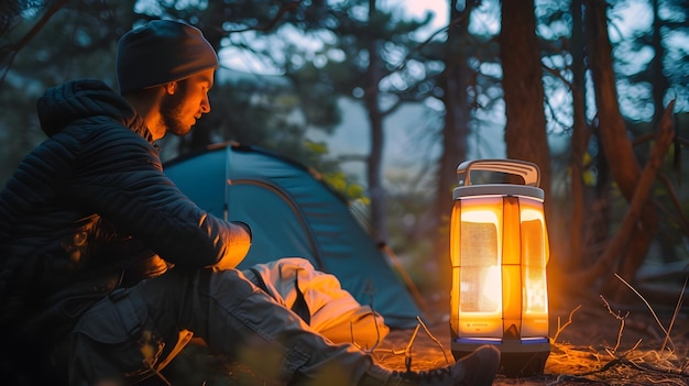 Photo compact solarpowered camping lantern with usb charging for outdoor adventure