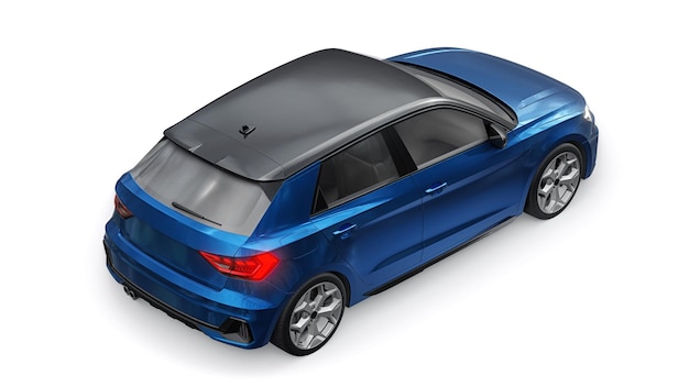 Compact urban premium car in a dark blue hatchback on a white isolated background 3d illustration