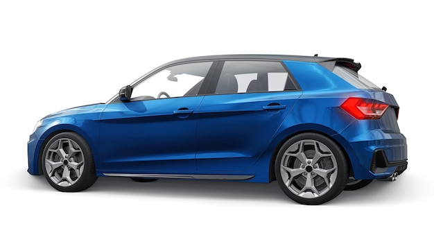 Compact urban premium car in a dark blue hatchback on a white isolated background 3d illustration