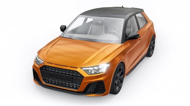 Compact urban premium car in a dark orange hatchback on a white isolated background 3d illustration