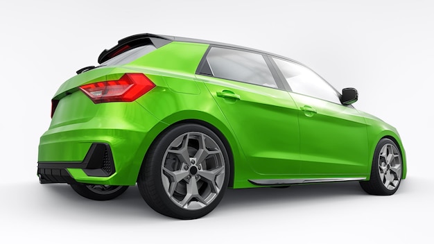 Compact urban premium car in a green hatchback on a white isolated background 3d illustration