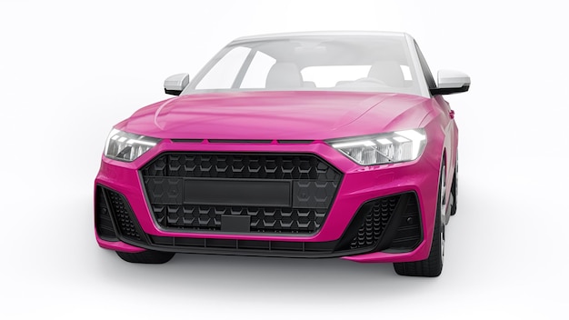 Compact urban premium car in a pink hatchback on a white isolated background 3d illustration