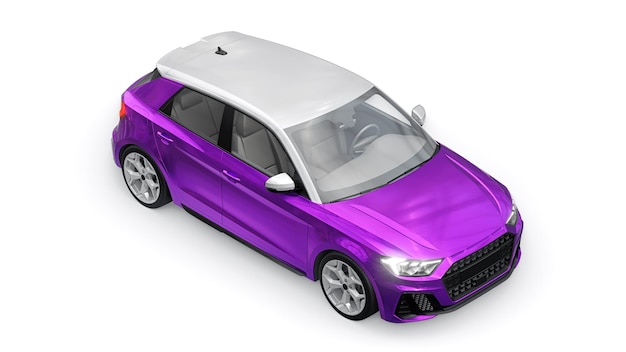 Compact urban premium car in a purple hatchback on a white isolated background 3d illustration