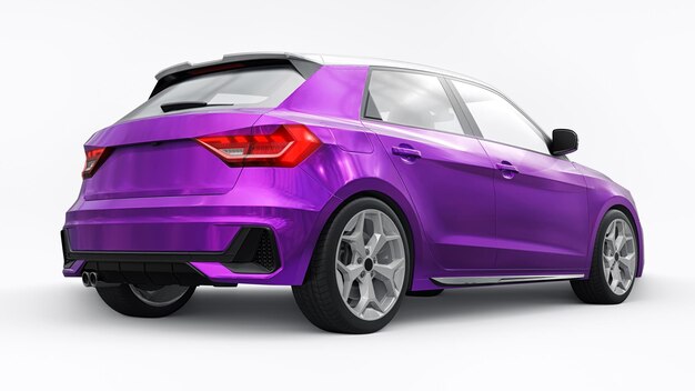 Compact urban premium car in a purple hatchback on a white isolated background 3d illustration