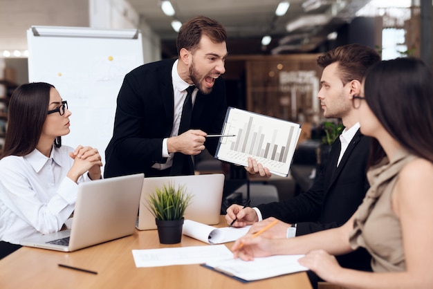 Company Head yells at employees during the meeting