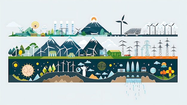 Comparative chart of different type of renewable energy source including solar wind hydroelectric