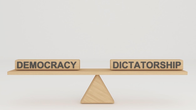 Photo comparison between democracy and dictatorship idea and concept business investment finance3d rendering