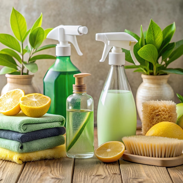 Photo a comparison of traditional vs ecofriendly cleaning products