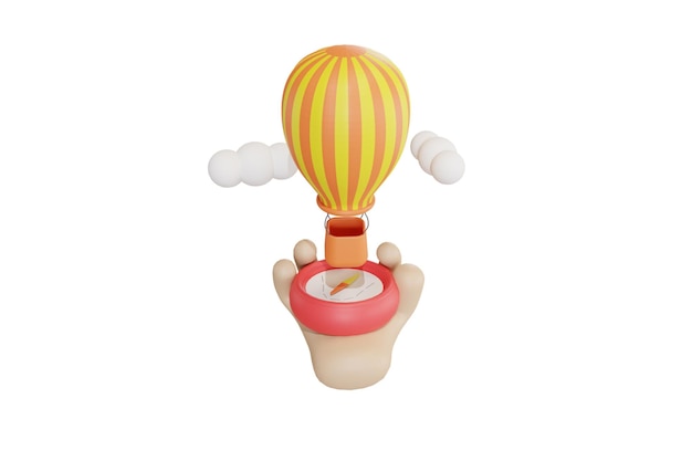 Compass and air balloon location holiday 3d rendering