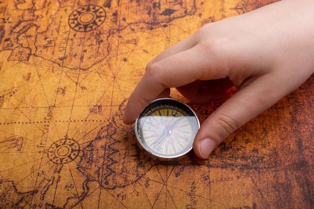 Compass in hand as a concept of traveling and finding your life