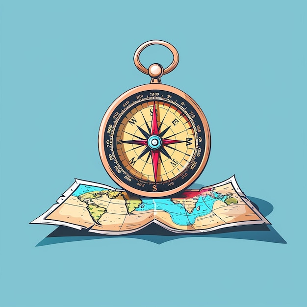 Photo a compass is on a blue surface with a map of the world on it