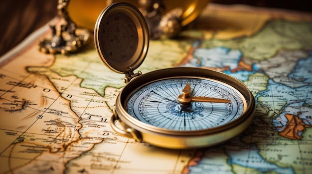 a compass is on a map of the world