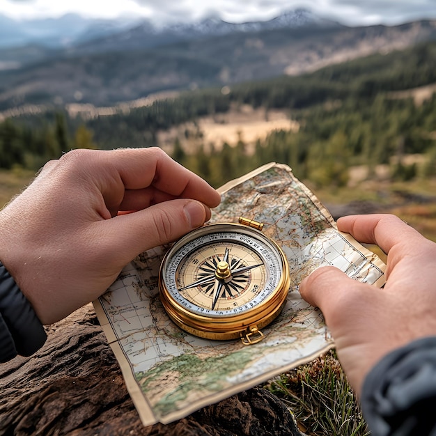 Photo a compass is on a piece of paper with the word compass on it