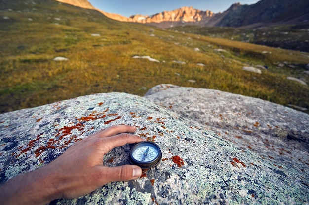 Compass in the mountains